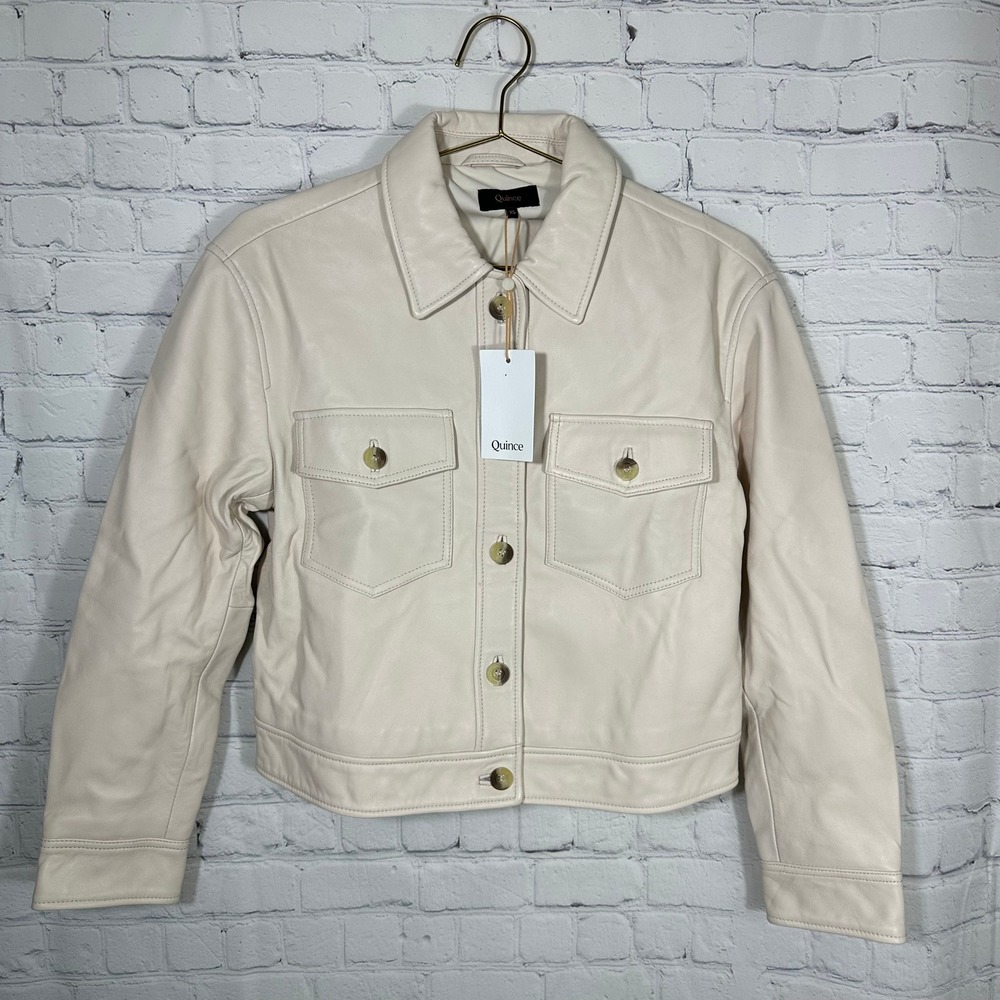 Quince 100% Sheep Leather Cropped Jacket Birch White XS LB115350-CLL001-21769